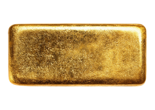 Shimmering rectangular gold ingot against black backdrop