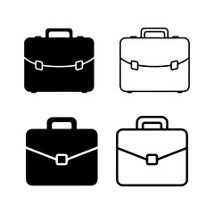 Briefcase icon set vector outline and silhouette design