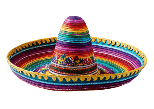 Colorful, striped sombrero with decorative brim