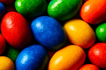 Colorful Candy-Coated Chocolate Eggs: A Close-Up Display of Festive Sweets