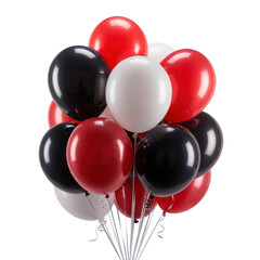 Bunch of red black and white balloons festive decoration for party celebration isolated on white background