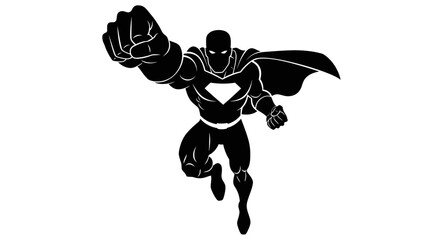 Superhero silhouette in flight powerful vector illustration of a comic book hero isolated on white background