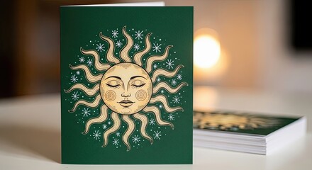 Solstice greeting card features sun design, winter celebration brings warm wishes and cheer