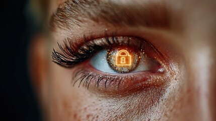 Digital eye with glowing padlock reflects advanced cybersecurity and data protection concepts, symbolizing vigilance and secure vision.