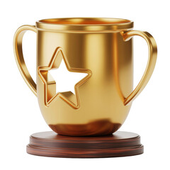 Golden trophy cup with star cutout a symbol of victory and achievement isolated on white background