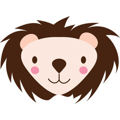Cute Cartoon Lion Face with Brown Mane and Pink Cheeks on Transparent Background Simple Flat Design