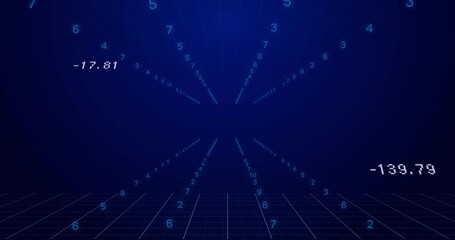 Fototapeta premium Showing central numeric tunnel converging toward center in 3D grid plane with labels -17