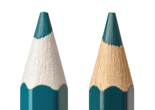 Two turquoise pencils, tips sharpened. Close up view.