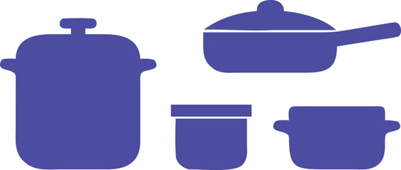 Blue Kitchen Cookware Icons. Solid, filled icon set of kitchen cookware