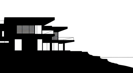 Architectural silhouette featuring a modern villa perched atop a coastal cliffside providing an