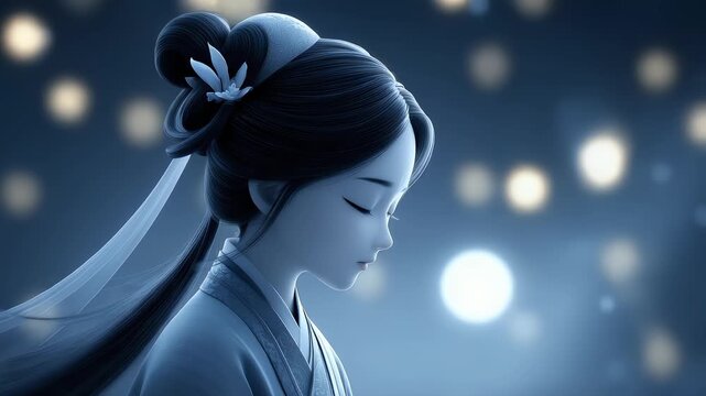 The beautiful artistic conception of a Tang Dynasty girl missing her hometown under the moon