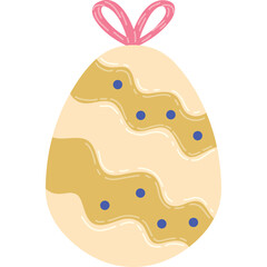 Cute Easter Egg Decoration with Golden Wavy Stripes Blue Dots and Pink Ribbon on Transparent Background