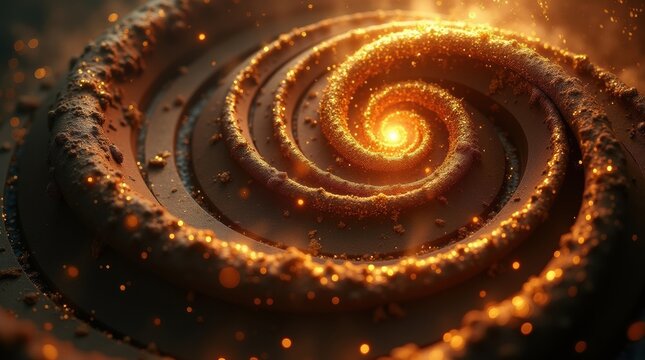 Fiery cosmic spiral galaxy with glowing center and stellar dust