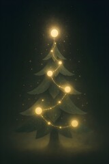 Abstract Christmas tree with glowing lights on a dark winter night