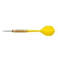 Single yellow dart with brass barrel on black background
