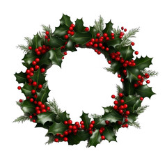 Festive Holly Christmas Wreath with Red Berries and Green Leaves