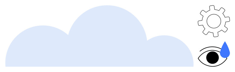 Light blue cloud paired with gear, eye, and water drop. Ideal for concepts of technology, innovation, environment, vision, digital transformation cloud computing and sustainability. A simple flat