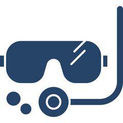 Dark Blue Diving Mask and Snorkel Icon With Bubbles Underwater Equipment For Swimming And Scuba Diving On Transparent Background
