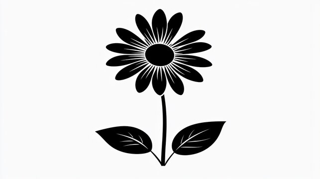 Fototapeta Black Silhouette Daisy with Stem and Leaves for Graphic Design