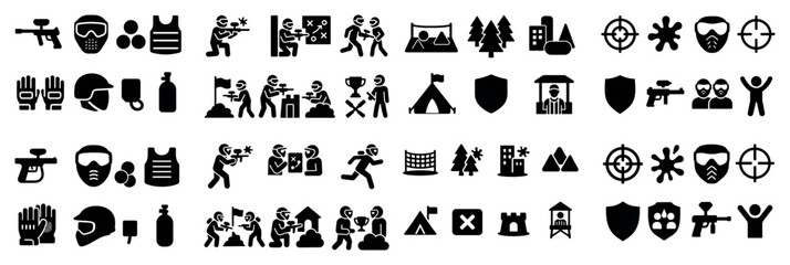 Paintball icons collection: gear, targets, strategy