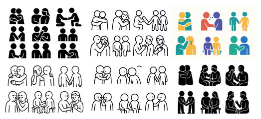 Illustrations of human interaction and connection symbols
