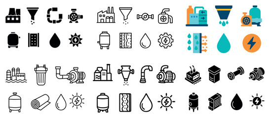 Fototapeta premium Industrial equipment icons for water and energy systems