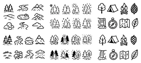 Naklejka premium Hand-drawn outdoor adventure icons set