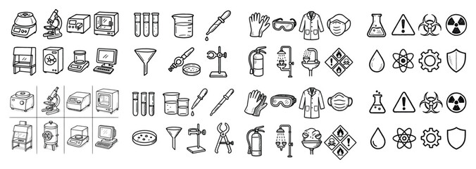 Laboratory equipment icons for science and safety
