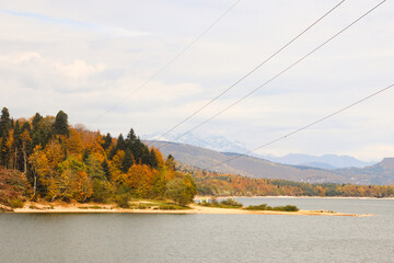 Autumn forest on Lake Shaori, Racha, Georgia.