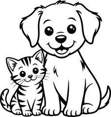 Obraz premium Cartoon dog and cat sitting together puppy kitten