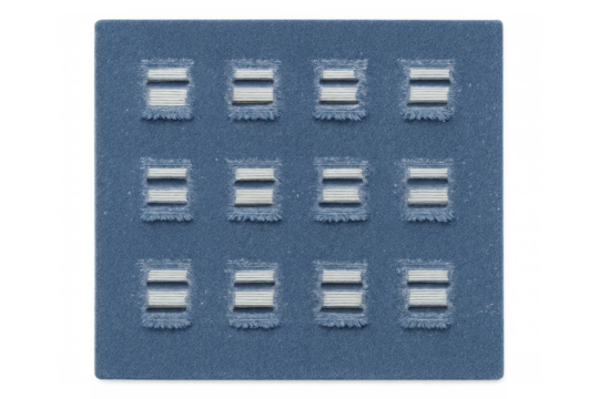 Microchip surface featuring a grid of small, embedded electronic components, representing advanced technology and digital data processing
