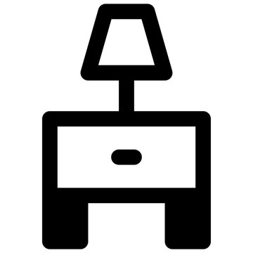 Bedside table. Outlined stroke vector icon with black-filled details.