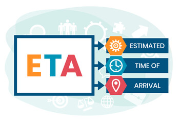 ETA - Estimated Time of Arrival acronym. business concept background. vector illustration concept with keywords and icons. lettering illustration with icons for web banner, flyer, landing page