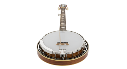 Detailed View of a Classic Five-String Banjo Instrument.