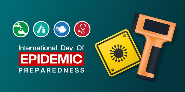 International Day Of Epidemic Preparedness. Thermometer, sign and more. Great for cards, banners, posters, social media and more. Green background.