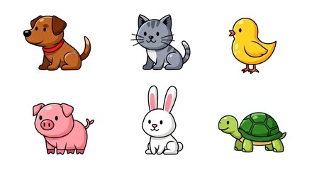 Obraz premium Cute Handdrawn Domestic Animal Character Cartoon Style Illustration Set