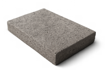 Concrete paver block with textured gray surface, a single building material element for construction and landscaping, isolated on transparent background