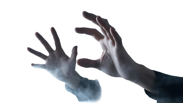 Mysterious hands reaching out, ethereal touch, magical gesture, capturing the elusive, fantasy concept, ghostly presence, spiritual connection, reaching beyond
