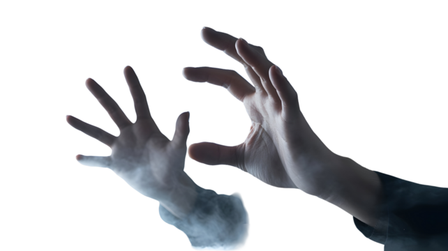 Mysterious hands reaching out, ethereal touch, magical gesture, capturing the elusive, fantasy concept, ghostly presence, spiritual connection, reaching beyond