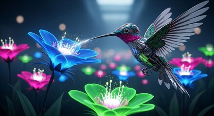 Fototapeta premium hummingbird and flowers