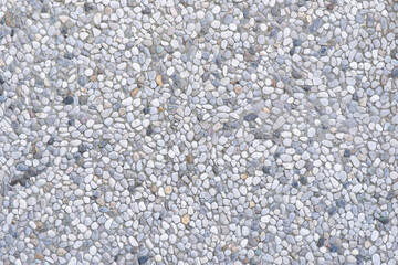 Smooth, colorful pebbles arranged in a pattern on a pathway in a garden setting during daylight