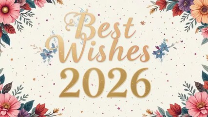 Festive best wishes for 2026 with dynamic floral accents and sparkling confetti details