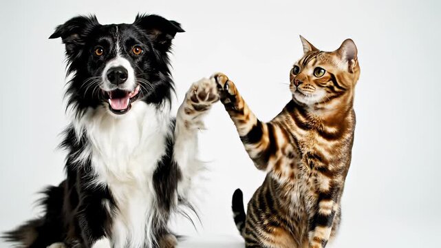 Collie, cats, and playful friendship unite at a border, capturing the joy of connection and companionship between different species, showcasing approachability, loyalty, and social bonding in.