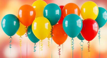 Colorful Helium Balloons on Blurred Pastel Background | Birthday, Party, Wedding & Celebration Banner Design