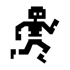 Blocky Pixel Runner Icon – Vintage Fitness App Design Isolated on White Background.
