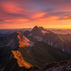 Fototapeta premium Mountain range at sunrise with vibrant sky