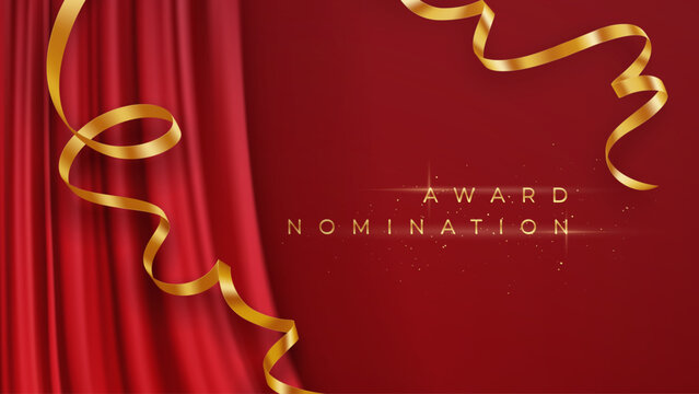 Award Nomination Celebration in Red Curtain with Gold Ribbon Vector Illustration Background