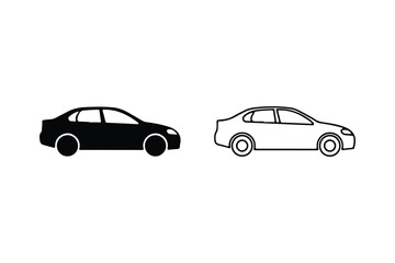 Car Silhouette and Outline Icon Set