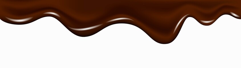 Realistic dark chocolate falling drops, dripping melted liquid cocoa cream.