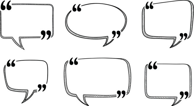 Hand Drawn Quote Bubble Set with Doodle Lines on Transparent Background